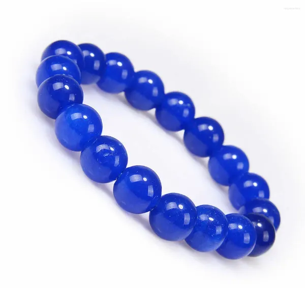 Bracciale elasticizzato con perline rotonde in zaffiro blu naturale da 6/8/10/12 mm, 7,5''