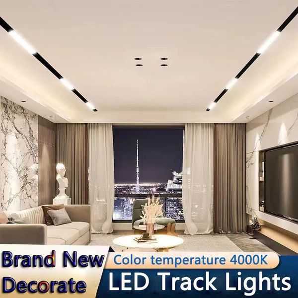 Lichter, moderne magnetische Schienenleuchten, eingebettetes LED-Flutlicht, Gitterlicht, Wohnzimmer ohne Hauptlicht, Beleuchtung, Gitterlampenanzug