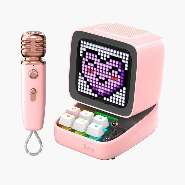 Alto-falantes Divoom DitooMic Pixel Art Portátil Bluetooth Speaker para PC com microfone de karaokê sem fio, Bluetooth 5.0, design retrô