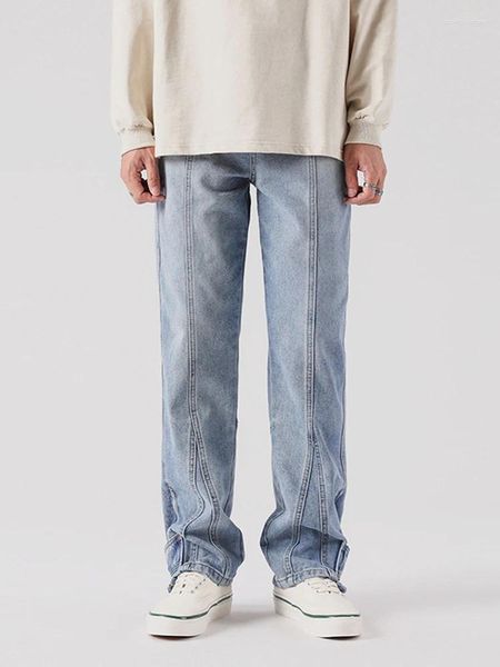 Jeans da uomo Pantaloni americani con cerniera High Street Piedi divisi Pantaloni dritti con spoop lavaggio in acqua sciolta Y2k