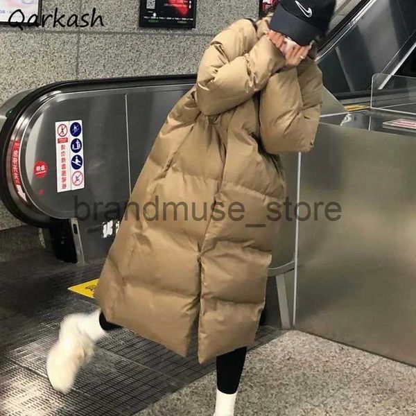 Parka da donna in piumino da donna Parka stile medio-lungo invernale vintage caldo colletto alla coreana monopetto soprabito da donna solido quotidiano spesso cappotto antivento J231226