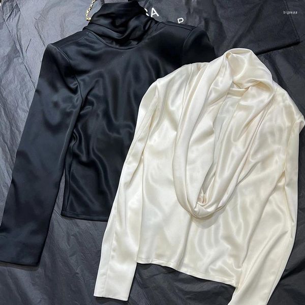 Женские блузки, женские топы с открытой спиной и уксусной кислотой, 2 цвета, высококачественные подплечники с полуворотником, тонкие рубашки, элегантная одежда с длинным рукавом Y2K