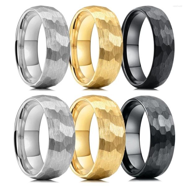 Anéis de cluster moda martelado titânio multifacetado para homens mulheres preto escovado aço inoxidável casal anel de noivado de casamento jóias