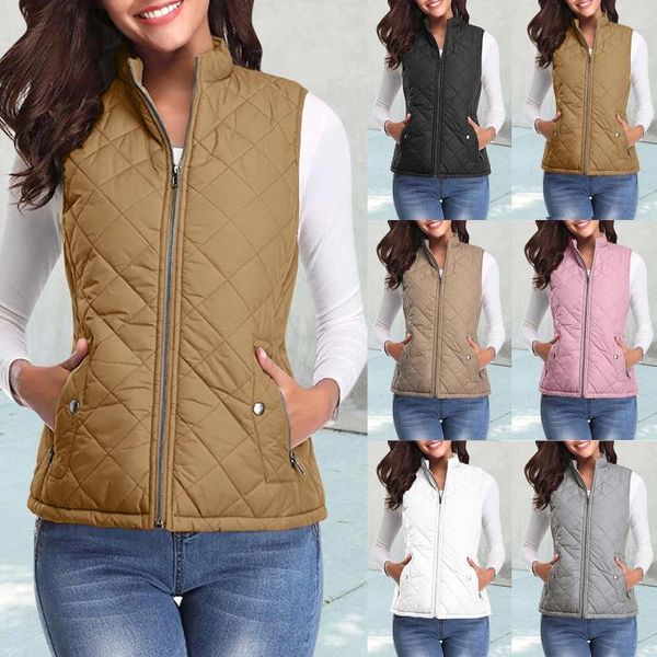 Gilet da donna Gilet imbottito Giacca trapuntata Gilet senza maniche con cerniera da donna Autunno Inverno Leggero e confortevole Piumino in cotone