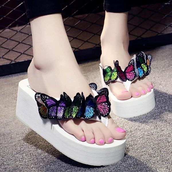 Chinelos femininos meninas borboleta floral cunhas chinelos sandálias sapatos de praia