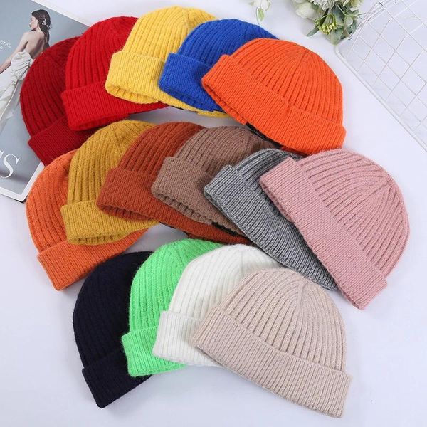 Berets Mode Hop Motorhaube Femme Winter Persönlichkeit Warme Mützen Hut Unisex Einstellbare Gestrickte Kappe Beiläufige Kurze Harajuku Caps