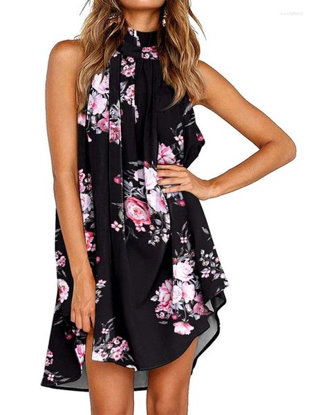 Vestidos casuais Honghanyuan 2023 verão mulheres tropicais havaí impressão botão de volta vestido de festa sexy sem mangas high street boho feminino mini