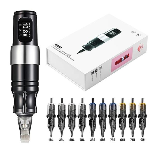 Maschine Professionelle Wireless Rotary Tattoo Hine Pen Kit mit Tragbare Batterie Batterie Digitale Led-anzeige Permanent Make-Up Liefert