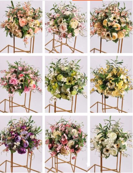 Çelenkler İpek Çiçek Topu Çiçek Raf Düğün Merkezi Ev Odası Dekorasyon Partisi Malzemeleri Diy Yol Kurşun Zanaat Çiçeği 9 Renk