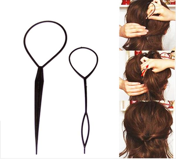 2 pezzi Chic Magic Topsy Tail Treccia di capelli Coda di cavallo Styling Maker Clip Tool Strumenti per copricapo neri P00247436656