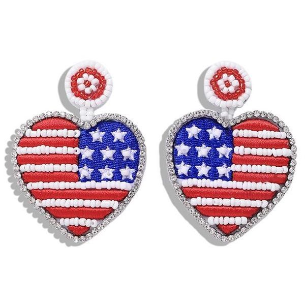 Todo o designer de luxo exagerado adorável bonito colorido frisado América EUA bandeira coração pingente brincos para mulheres girls215C