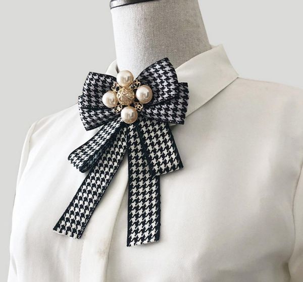 Feminino grande bowknot xadrez gravata borboleta broche com acessórios vintage fita bowknot broche terno lapela pino para presente party1316071