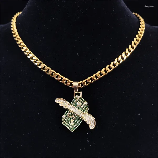 Pingente colares declaração dólares voadores para homens hip hop 4mm cobre zircão correntes de tênis gelado para fora bling colar jóias presente