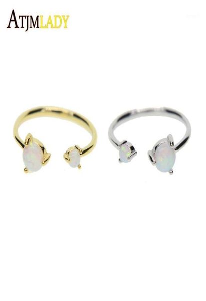 Cluster-Ringe, hochwertige, offene Damenringe, modisch, zwei Opal-Steine, Krappenfassung, klassischer, zierlicher Goldfarben-Anpassungsring, Damen 5650554