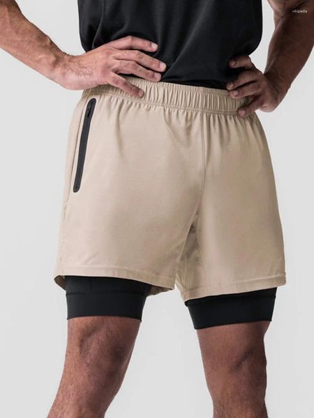 Shorts Masculinos Cross Border Sports Dupla Camada Sem Costura Forro Elástico Respirável Fitness 2 em 1 Calças Grandes