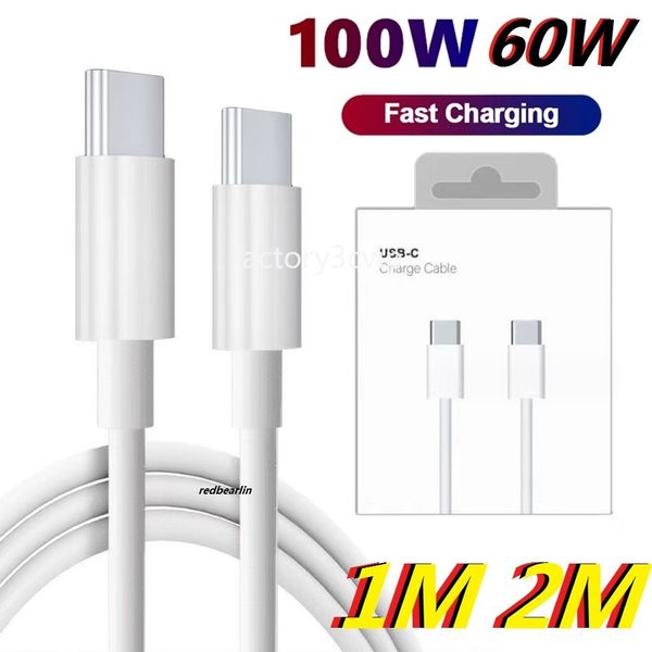 Caixa de varejo 1M 3FT 2M 6FT 65W 100W 5A Carregamento rápido rápido USB C para USB-C PD Cabo Carregador Cabos para Samsung S20 S22 S23 s24 Xiaomi Huawei F1 IP15 15 pro