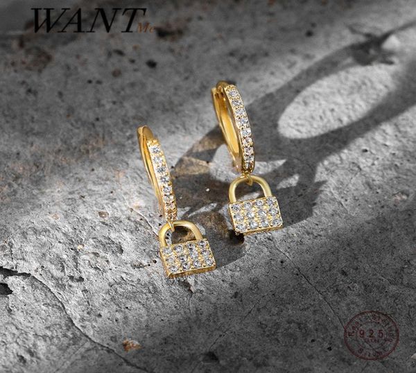 WANTME Echt 925 Sterling Zilver Luxe Zirkoon CZ Lock Key Kwastje Stud Oorbellen voor Vrouwen Punk Gothic Rock Partij Sieraden 2105076435606