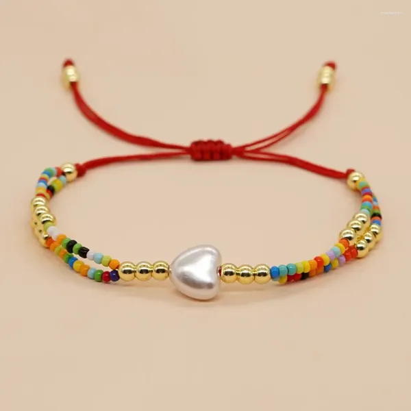 Bracciale con perline di riso in filo Perla Originalità a forma di cuore Colore Lavorato a mano a due piani Moda bohémien Semplice con perline