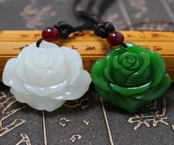 Colares Pingente Requintado Imitação Jade Rose Flor Colar Senhoras Moda Charme Estilo Chinês Lucky Amulet Jóias GiftPendan1409541