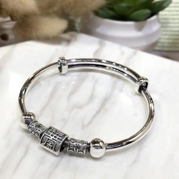 Bangle Hip Hop Estilo Anual Excedente Sólido Rodada Bead Pulseiras Com Antigos Lingotes de Artesanato Que Podem Ser Empurrados E Ajustados Atacado