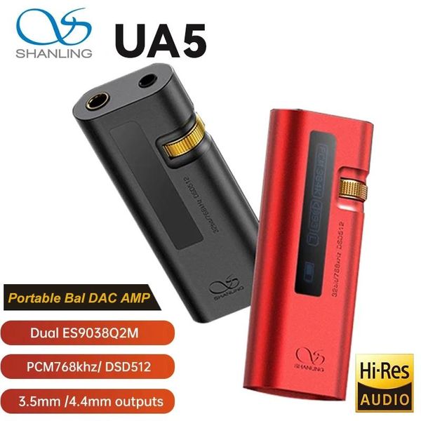 Amplificador shanling ua5 portátil usb dac amp amplificador de fone de ouvido duplo chip es9038q2m typec para 3.5/4.4mm cabo de áudio pcm 768khz dsd512