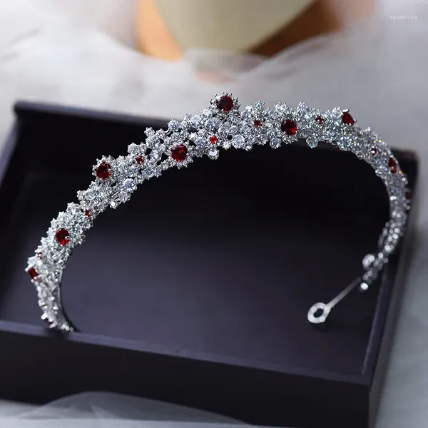 Grampos de cabelo bonito borgonha cz zircão cristais casamento tiaras headpices espumante nupcial headbands noivas acessórios noite cabeça wear