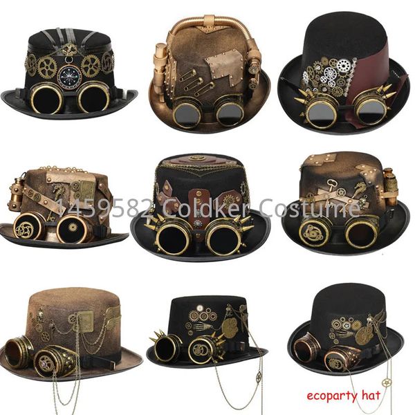 Steampunk Erkek Şapka Goggles Eşcinsel Şapka Steampunk Bowler Top Hat Vintage Cadılar Bayramı Top Hat Gotik Karnaval Gece Kulübü