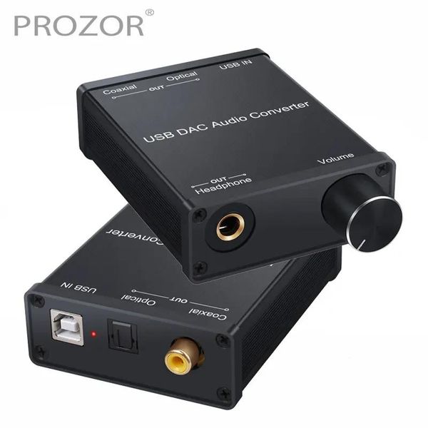 Fones de ouvido Prozor Adaptador conversor de áudio USB Dac com amplificador de fone de ouvido Usb para coaxial S / pdif digital para analógico placa de som de áudio de 6,35 mm