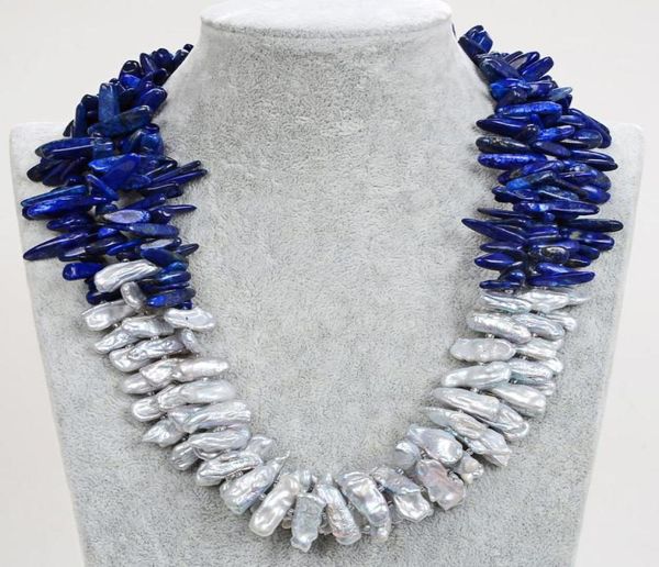 GuaiGuai Schmuck Natürliche Grau Biwa Perle Blau Lapis Halskette Handgemacht Für Frauen Echte Edelsteine Stein Dame Mode Schmuck4449276