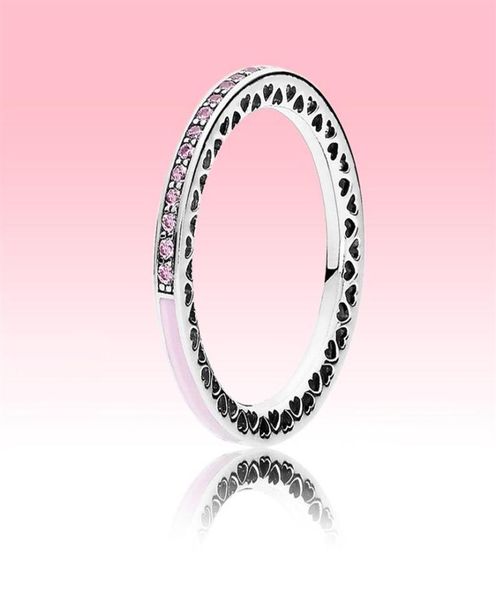 Кольца с розовым камнем и сердечками для женщин и девочек, праздничные украшения для обручального кольца из стерлингового серебра 925 пробы с CZ и бриллиантами в оригинальной коробке25559306323