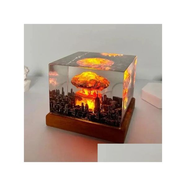 Objetos decorativos estatuetas explosão nuclear bomba cogumelo nuvem lâmpada sem chama para pátio sala de estar decoração 3d luz noturna r otjwd