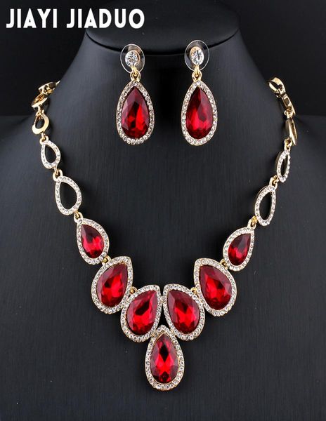 Bütün Jiayijiaduo Afrika Mücevher Seti Goldcolor Cystal Kolye Seti ve Kırmızı Kristal Düğün Mücevherleri 6180157