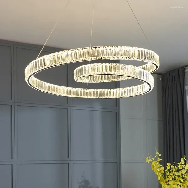 Lustres modernos LED para sala de estar jantar Hoom decoração quarto redondo espiral dupla camada iluminação interior lâmpadas de cristal