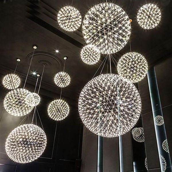 Lampada a sospensione moderna per soggiorno lampada a sospensione a sfera in acciaio inossidabile led lampadario fuochi d'artificio ristorante villa el progetto a sospensione li258b