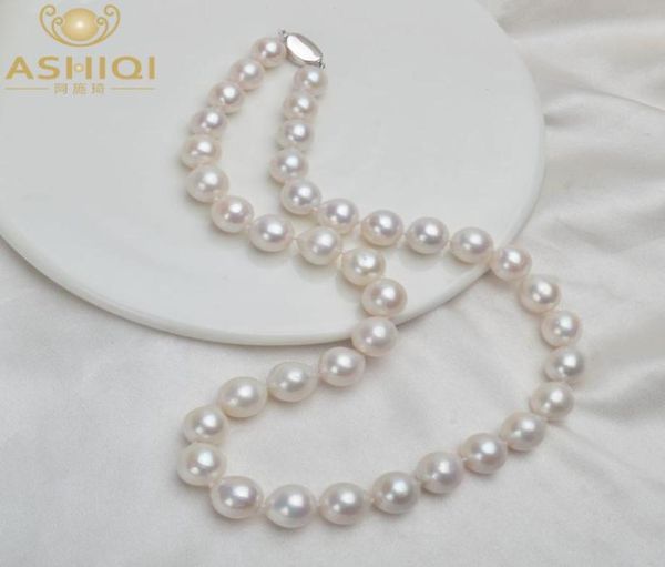 ASHIQI 1012 мм большой натуральный пресноводный жемчуг ожерелье для женщин настоящее серебро 925 пробы застежка белый круглый жемчуг ювелирные изделия подарок 201222314648