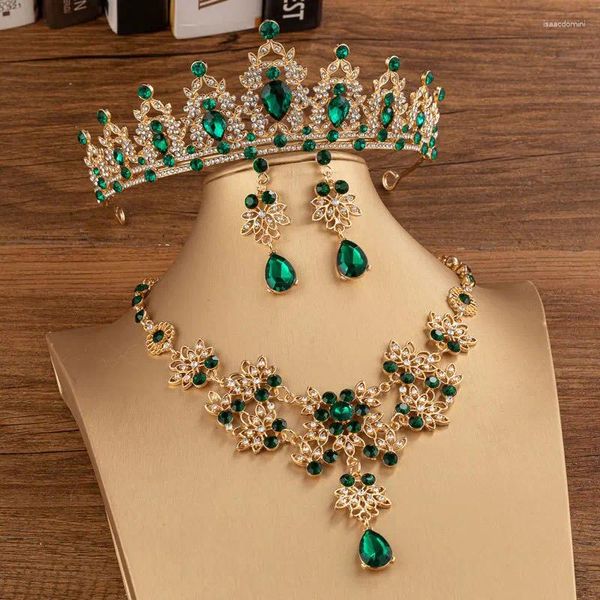 Collana orecchini set perline di cristallo di lusso costume rosso floreale strass girocollo diademi gioielli da sposa spettacolo di ballo