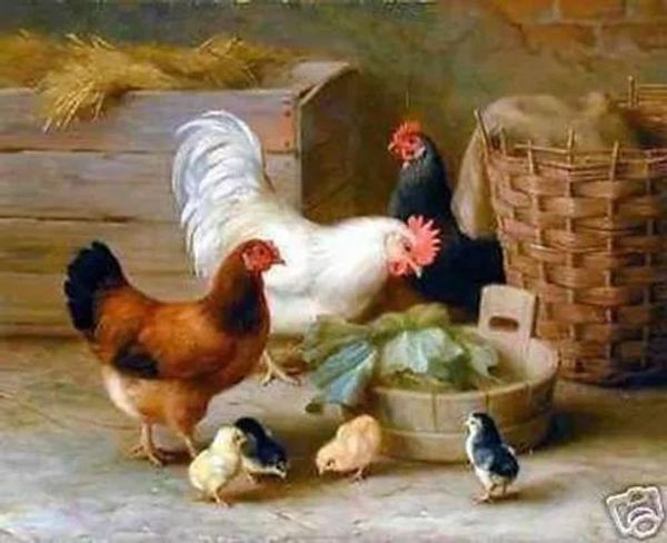 Dipinti Il gallo e il pollo Pittura a olio d'arte dipinta a mano di alta qualità su tela Qualità museale in diverse dimensioni scelte