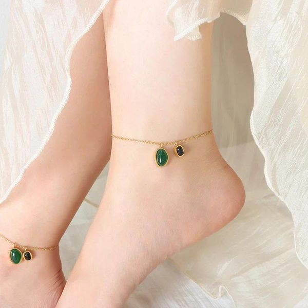 Hanekler Yeşil Acate Altın Kaplama Titanyum Çelik Kadınlar Romantik Tılsım Ayağı Takı Aksesuarları
