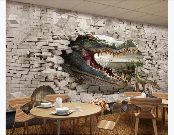 Wallpapers 3D-Fototapete benutzerdefinierte 3D-Wandbilder Tapete Schock Krokodil Wand Dinosaurier Schildkröte 3D dreidimensionale Malerei Hintergrund w