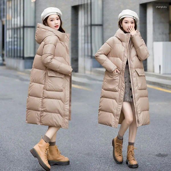 Frauen Trenchcoats 2023 Winter Lange Jacke Warme Kapuze Design Gerade Rohr Baumwolle Mantel Weibliche Erweiterte Verdickte Casual Oversize Parkas