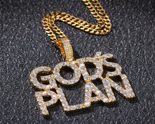 Ouro prata banhado 2 fileiras carta deuses plano pingente colar com corrente de corda homens mulheres hip hop jóias gift2820203