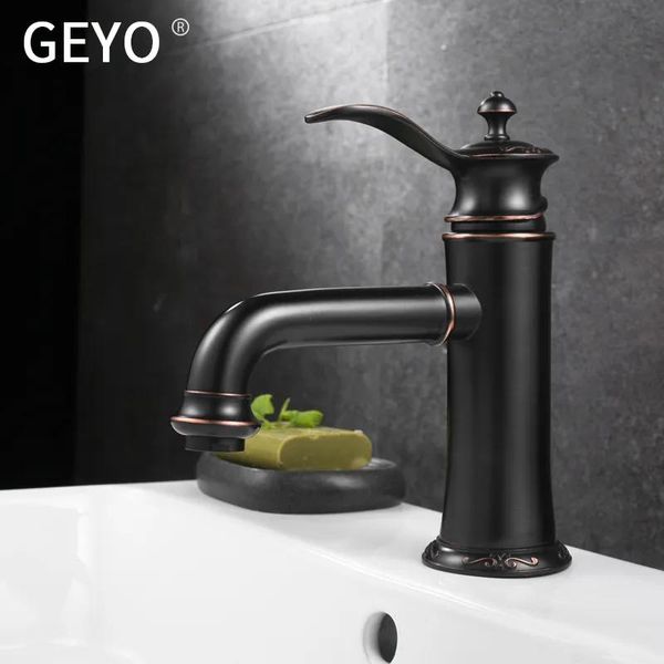 Grifos GEYO, grifos de baño de cobre antiguo, grifos de lavabo, latón, bronce frotado con aceite, grifo negro, ducha de baño, mezclador de agua fría y caliente