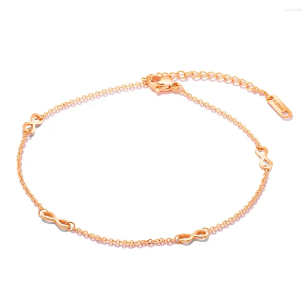 Fußkettchen KONGMOON Unendlichkeitszeichen Rosévergoldet Damen Fußschmuck Endless Love Edelstahl Verstellbares Fußkettchen-Armband