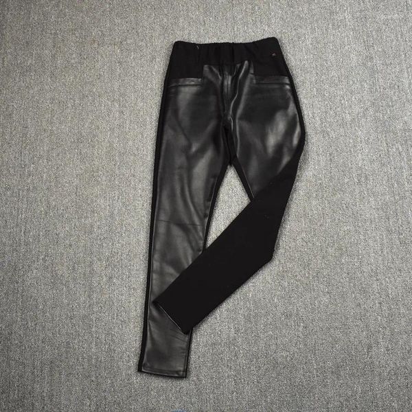 Женские брюки, женские зимние брюки с высокой талией, корейские тонкие модные лоскутные брюки-карандаш из натуральной овчины Y3072