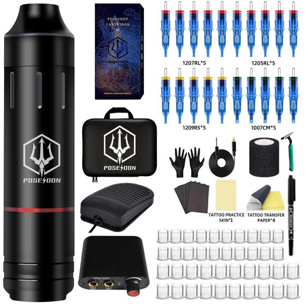 Máquina de kit de tatuagem poseidon com fonte de alimentação, pistola de caneta de interface rca, elétrica rotativa 231225