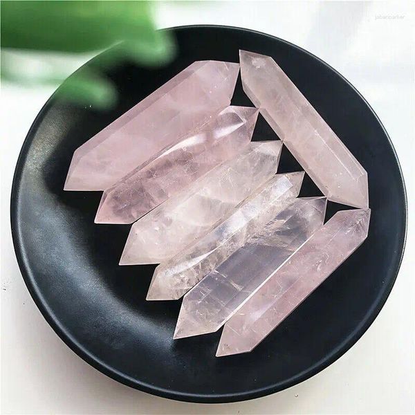 Bolsas de jóias Natural Rose Quartz Crystal Double Pointed Dt Wand Point Hexagonal Prism Ornaments Original Stone Atacado