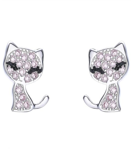 Katzenform, glänzender Ohrstecker, 925er Sterlingsilber, CZ-Diamant, Damen-Hochzeitsschmuck, Ohrringe mit Box, Sommergeschenk33431587308