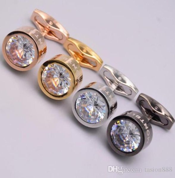 Gemelli per camicia da sposa con polsini in cristallo per bottone in oro rosa o argento dorato con stampa in rame con gemello in metallo moda regalo2046074