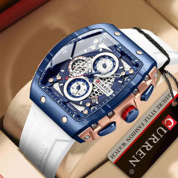 CURREN лучший бренд мужские часы роскошные квадратные кварцевые наручные часы водостойкий светящийся хронограф для мужчин часы с датой 231225