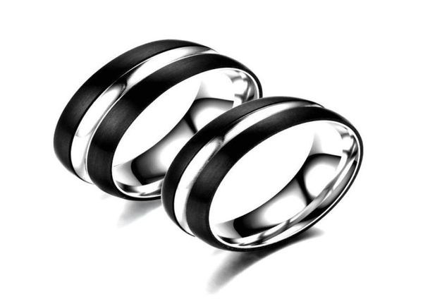 Anéis de casamento de aço inoxidável 6mm 8mm clássico para mulheres homens preto cor prata casal jóias promessa presentes3899437